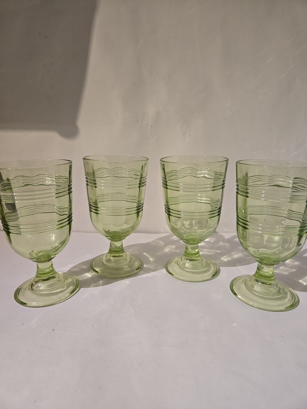Martha Stewart Everyday Green Stemmed Glass Goblets (4) - Elegant Ribbed Design